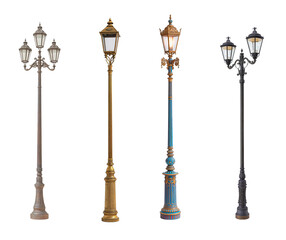 vintage street lamp isolated on transparent background