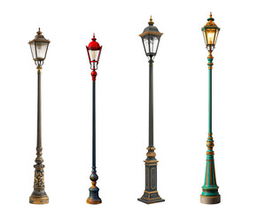 vintage street lamp isolated on transparent background
