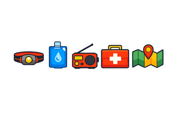 Survival gear icons set on a gradient background