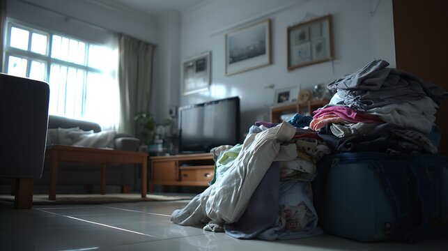 Very Messy Room with a Large Pile of Clothes / 服が山積みになった非常に散らかった部屋