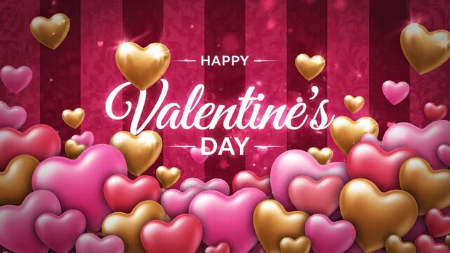 Happy Valentine's Day Greeting Background With 3D Hearts Animation