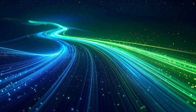 Abstract Blue and Green Light Trails Speeding Through Darkness. - Powered by Adobe