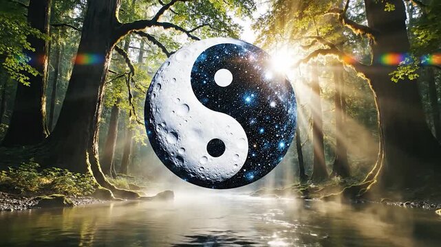 Yin yang symbol harmony in nature moon and cosmos