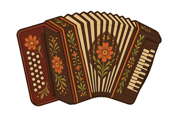 Accordion with Floral Decoration on a Gray Background