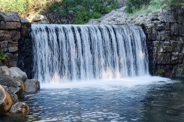 Serene waterfall cascading over rocky ledges in a tranquil natural setting