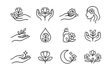 Fototapeta premium Collection of Hand-Drawn Nature Icons with Flowers and Plants