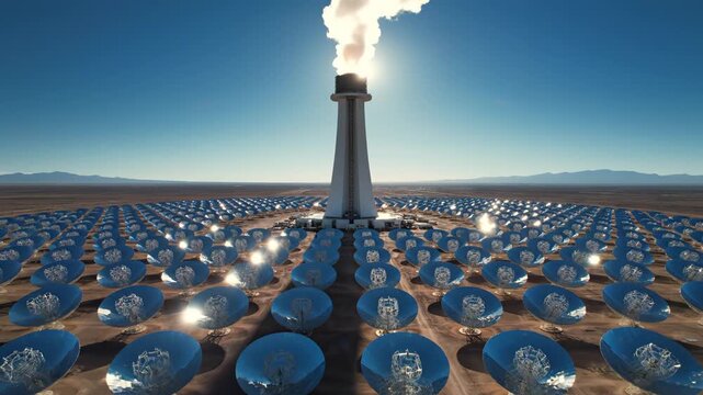 Solar power plant with mirrors and tower