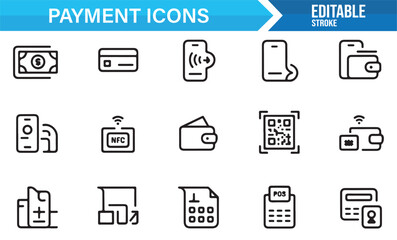 Minimal payment and finance outline icons