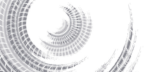 Tire track. Car, bike, motorcycle tyre mark with grunge effect isolated on white background.