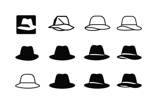 Modeling Tips Logo Set. Modeling Tips. Icon set. Set Logo of Modeling Tips: hat silhouette representing style guidance. harmonious logo variations of the same