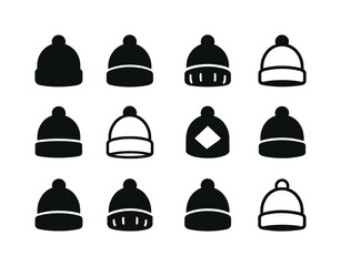 Beanie Logo Variations. beanies. Icon set. Set Logo of beanies: rounded silhouette. harmonious logo variations of the same emblematic concept, each with
