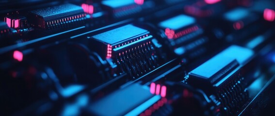 Macro shot of a modern computer motherboard electronic components