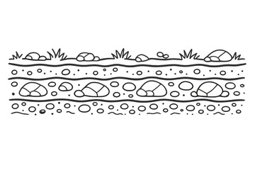 Fototapeta premium Layered soil cross-section with grass and rocks