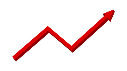Red 3D upward fluctuated line arrow graph moving up concept of stock market business growth, financial profit, business trend, company growth. Business grow up sign. Vector illustration.