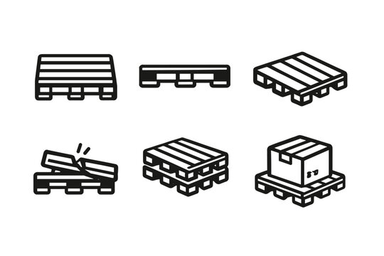 Set of six pallet icons in various states and perspectives