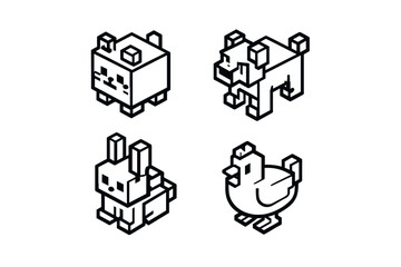 Isometric pixel art animals collection