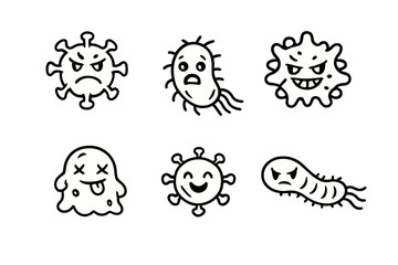 Cartoon Viruses and Bacteria with Different Expressions