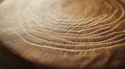 Close-Up of Wooden Tree Trunk Slice Revealing Growth Rings Texture