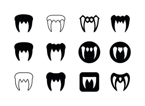 Animal Feeding Logos. Animal feeding habits. Icon set. Set Logo of animal feeding habits: carnivore fang mark. harmonious logo variations of the same