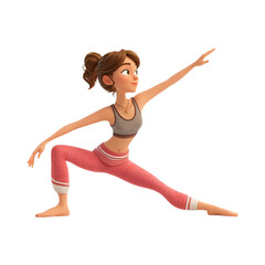 Cartoon Woman in Yoga Pose, Stretching Exercise on transparent Background