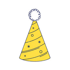 Bright yellow party hat with decorative patterns