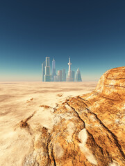 Stadt mit Wolkenkratzern in einer W&uuml;ste