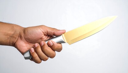 Hand Holding a Sharp Kitchen Knife Ready for Use.