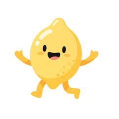 Cheerful lemon character in mid-step
