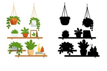 Naklejka premium Cozy Indoor Plant Shelf with Hanging Planters