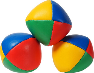 Three juggling balls on white background