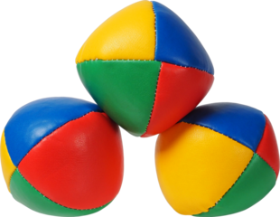 Three juggling balls on white background
