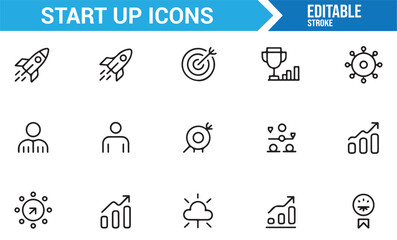 Modern startup and innovation outline icon pack