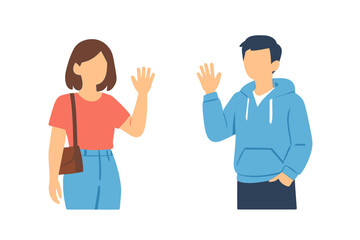 Two people waving hello across a digital divide