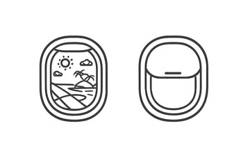 Obraz premium Airplane Window with Tropical Island Scene and Closed Window