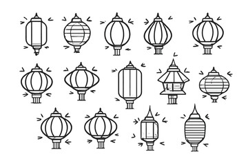 Collection of diverse hand-drawn lanterns with Asian influences