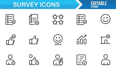 Survey outline icons set for feedback and analysis