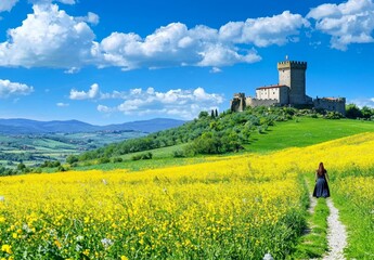 Naklejka premium Discover the Historic Montecchio Vesponi Castle in Tuscany