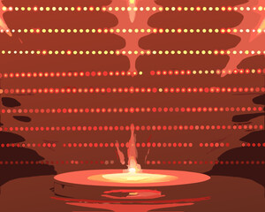 Abstract red background with glowing dots and a bright light source below