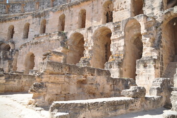 The Amphitheater of El-Djem, the second largest historic amphitheater in the world, built by the Romans in the 3rd century AD. Africa, Tunisia,