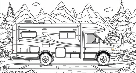 Illustrative scenes of adventure in a mountain landscape.