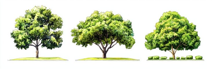 Hand-drawn watercolor illustration of a tropical tree in minimalist style. 