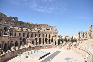 The Amphitheater of El-Djem, the second largest historic amphitheater in the world, built by the Romans in the 3rd century AD. Africa, Tunisia,