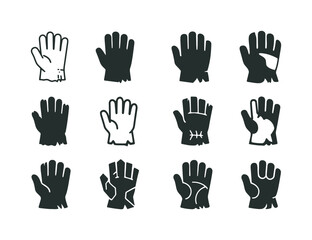 Fototapeta premium Worn Gloves Icon Set. Worn gloves. Icon set. Set Logo of worn gloves: frayed leather work glove. harmonious logo variations of the same emblematic concept,