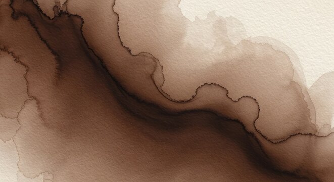 Abstract watercolor artwork with brown hues, flowing lines and soft textures on a light background