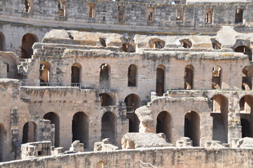 The Amphitheater of El-Djem, the second largest historic amphitheater in the world, built by the Romans in the 3rd century AD. Africa, Tunisia,