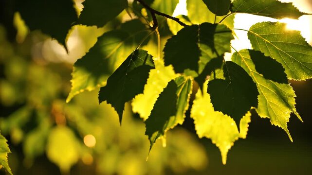 Sunlit tree leaves with bokeh effect