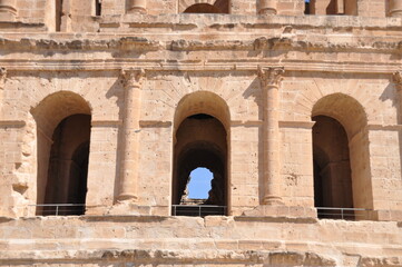 The Amphitheater of El-Djem, the second largest historic amphitheater in the world, built by the Romans in the 3rd century AD. Africa, Tunisia,