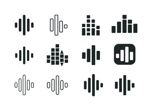 Music Logo Variations. song. Icon set. Set Logo of song: music equalizer bars. harmonious logo variations of the same emblematic concept, each with different