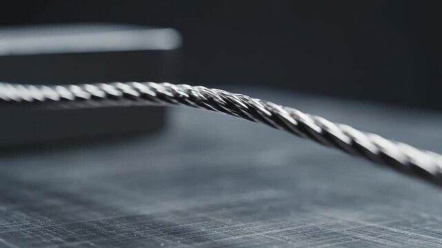 Closeup of a twisted metal cable