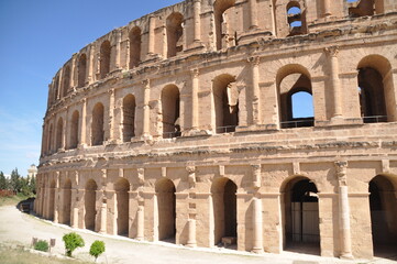 The Amphitheater of El-Djem, the second largest historic amphitheater in the world, built by the Romans in the 3rd century AD. Africa, Tunisia,